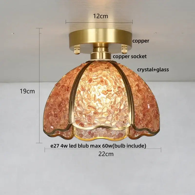 Gold Crystal Ceiling Light Pink Column Glass