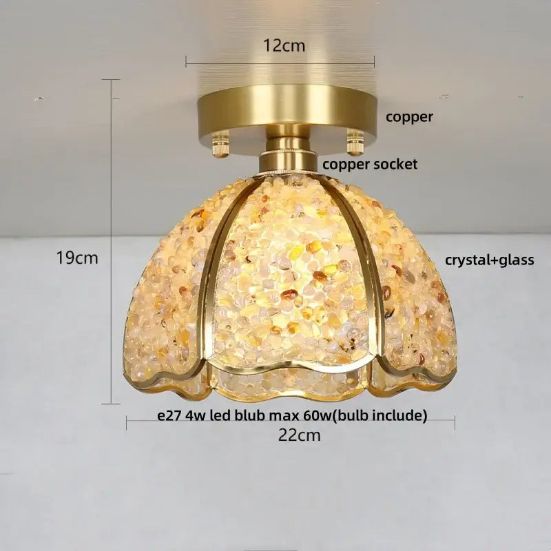 Gold Crystal Ceiling Light Pink Column Glass