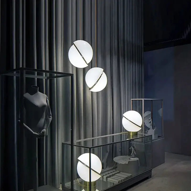 Gold White Ball Pendant Light