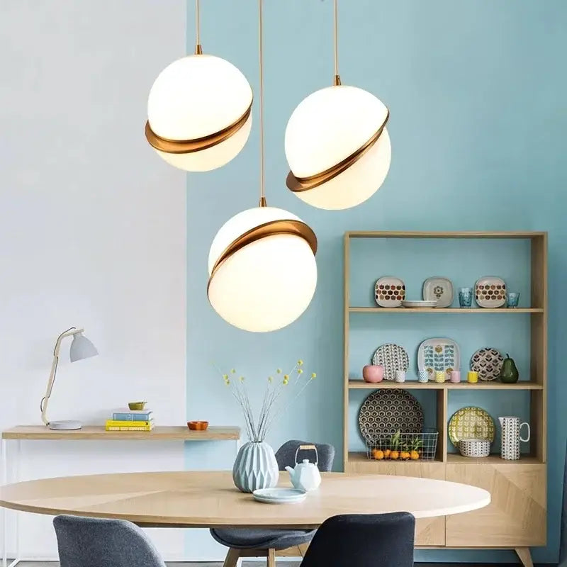 Gold White Ball Pendant Light