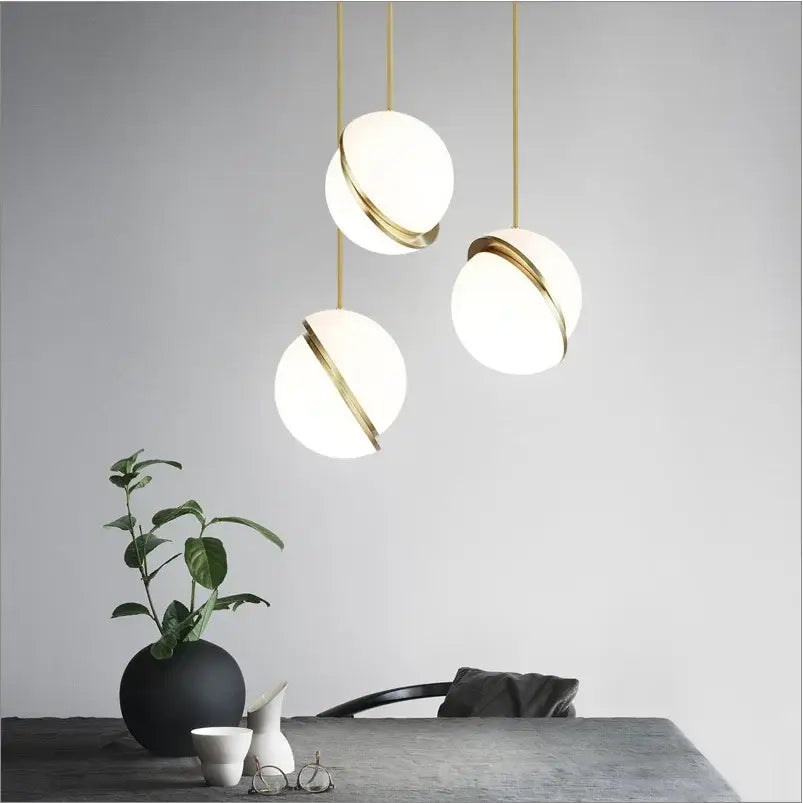 Gold White Ball Pendant Light