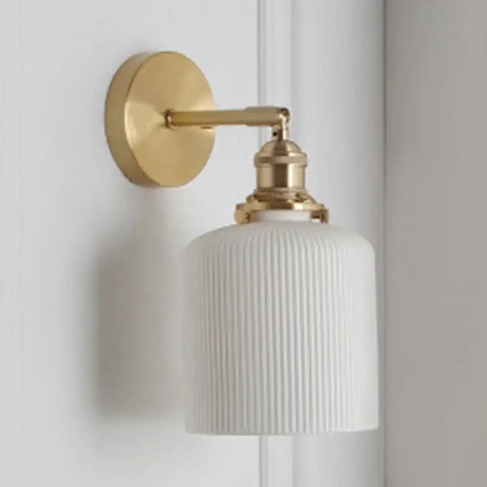 Gold Ribbed Glass Brass Compact Sconce