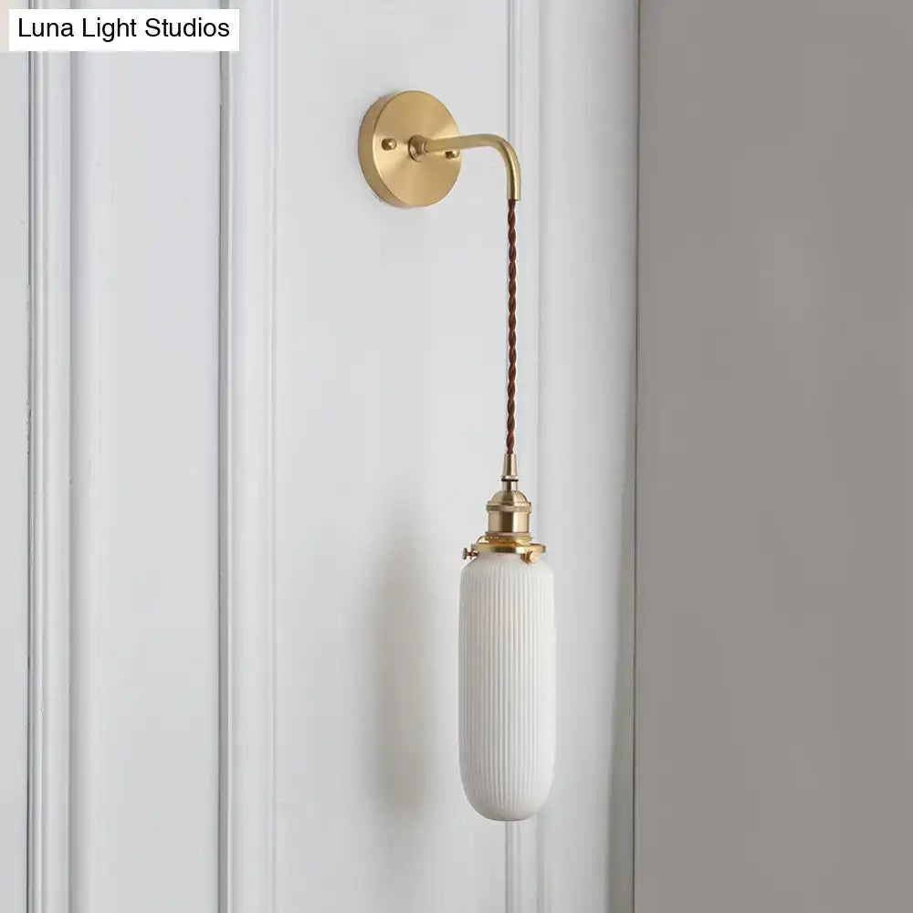 Gold Ribbed Glass Brass Compact Sconce