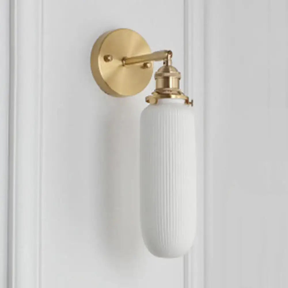 Gold Ribbed Glass Brass Compact Sconce
