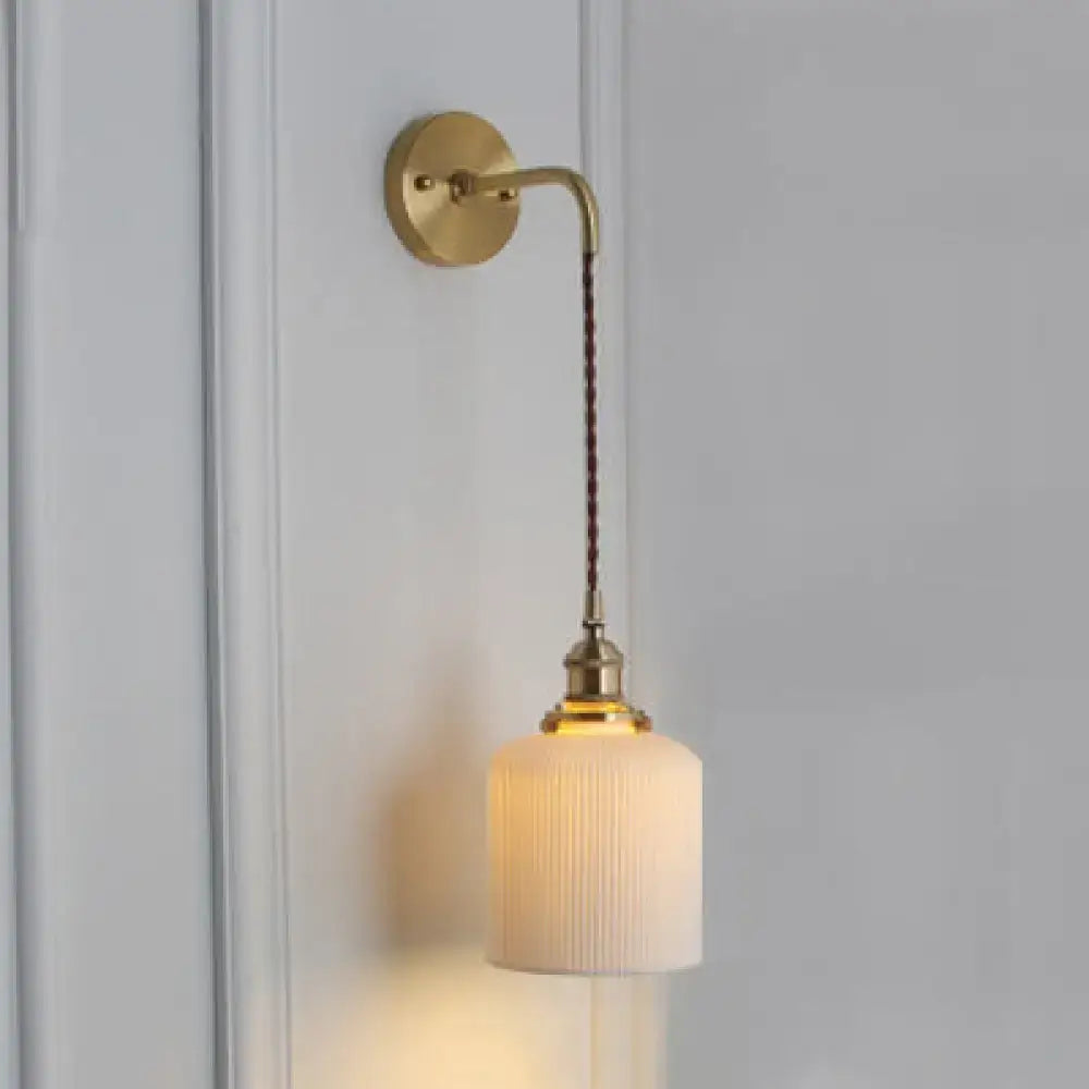 Gold Ribbed Glass Brass Compact Sconce