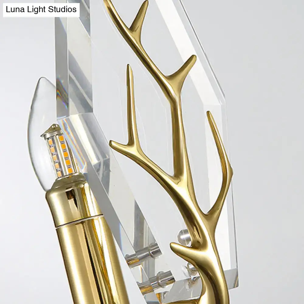 Gold Antler Wall Sconce with Crystal Accent