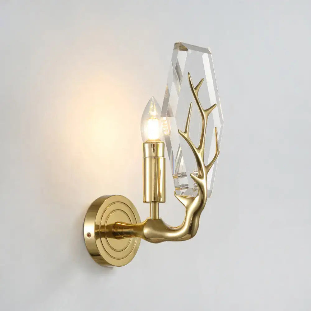 Gold Antler Wall Sconce with Crystal Accent