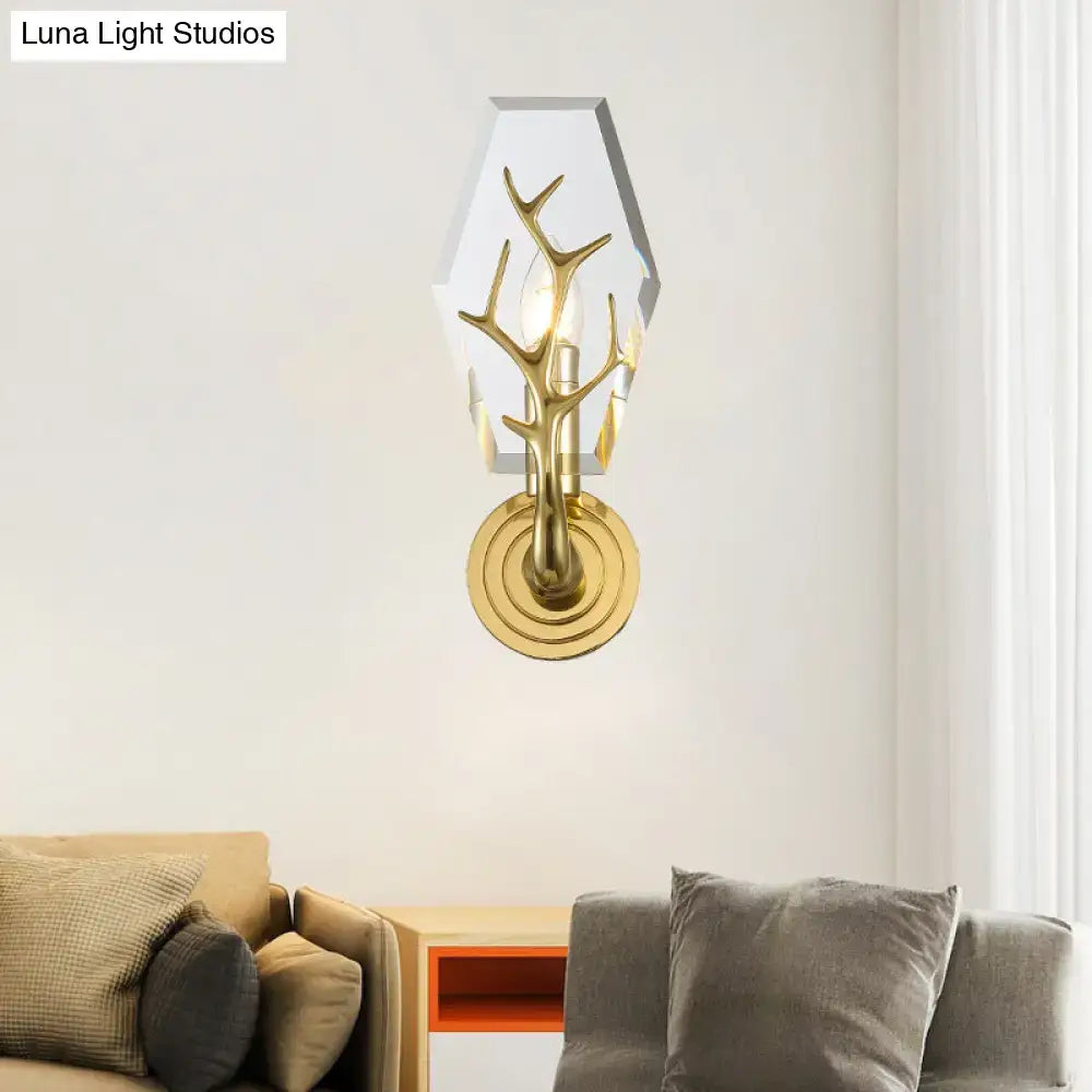 Gold Antler Wall Sconce with Crystal Accent