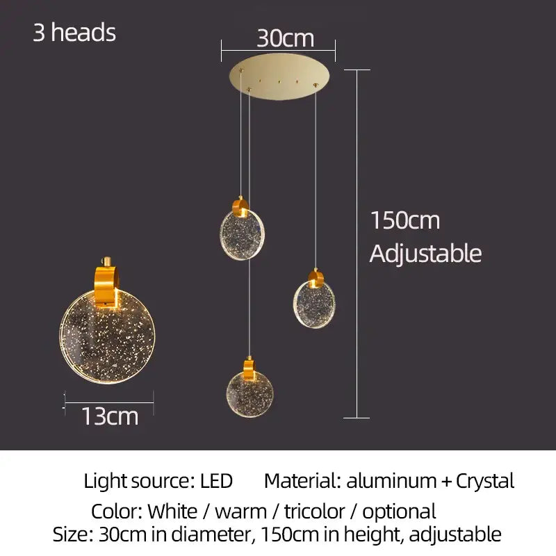 Gold Crystal Chandelier Light 18-Head Trichromatic