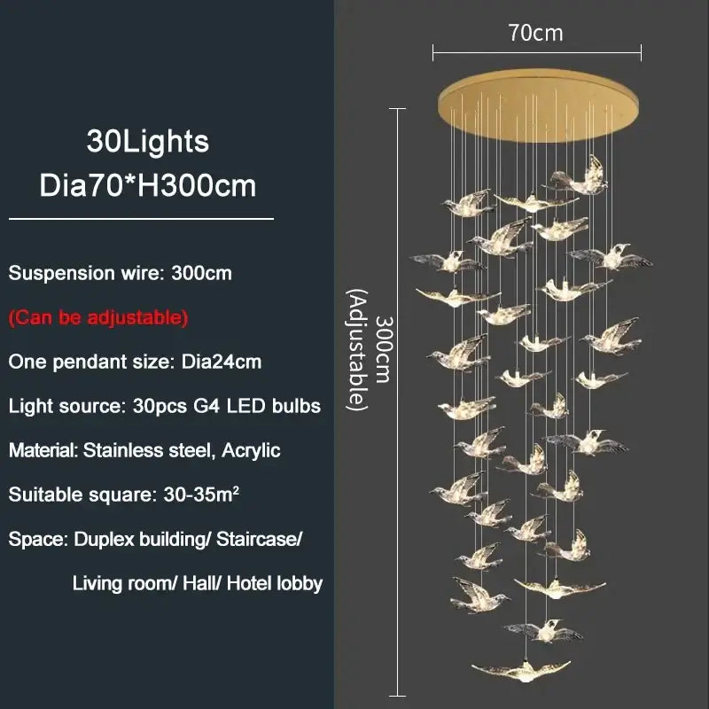 Gold Bird LED Chandelier