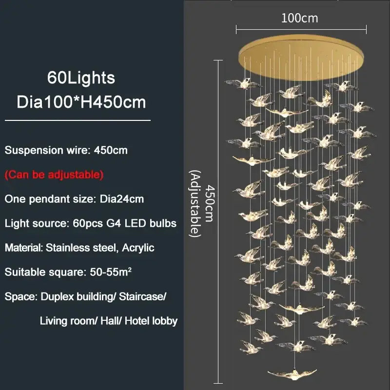 Gold Bird LED Chandelier