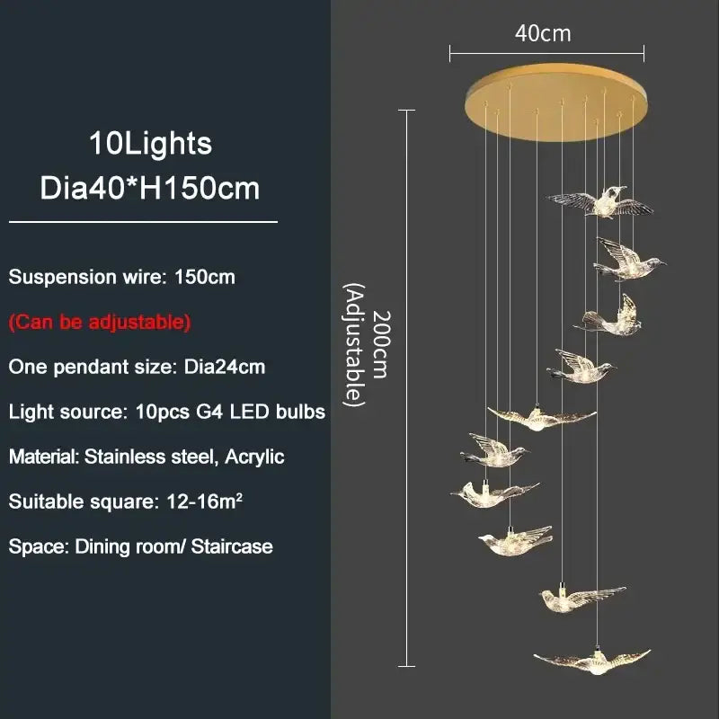 Gold Bird LED Chandelier