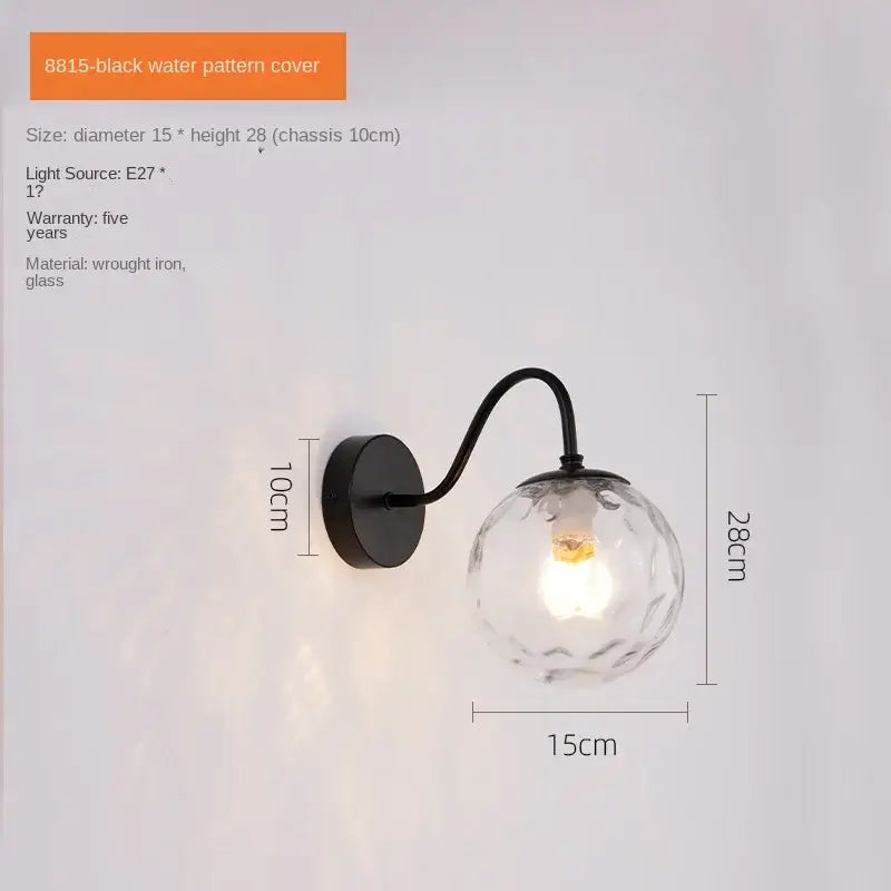 Gold Black LED Wall Sconce with Water Ripple Shade