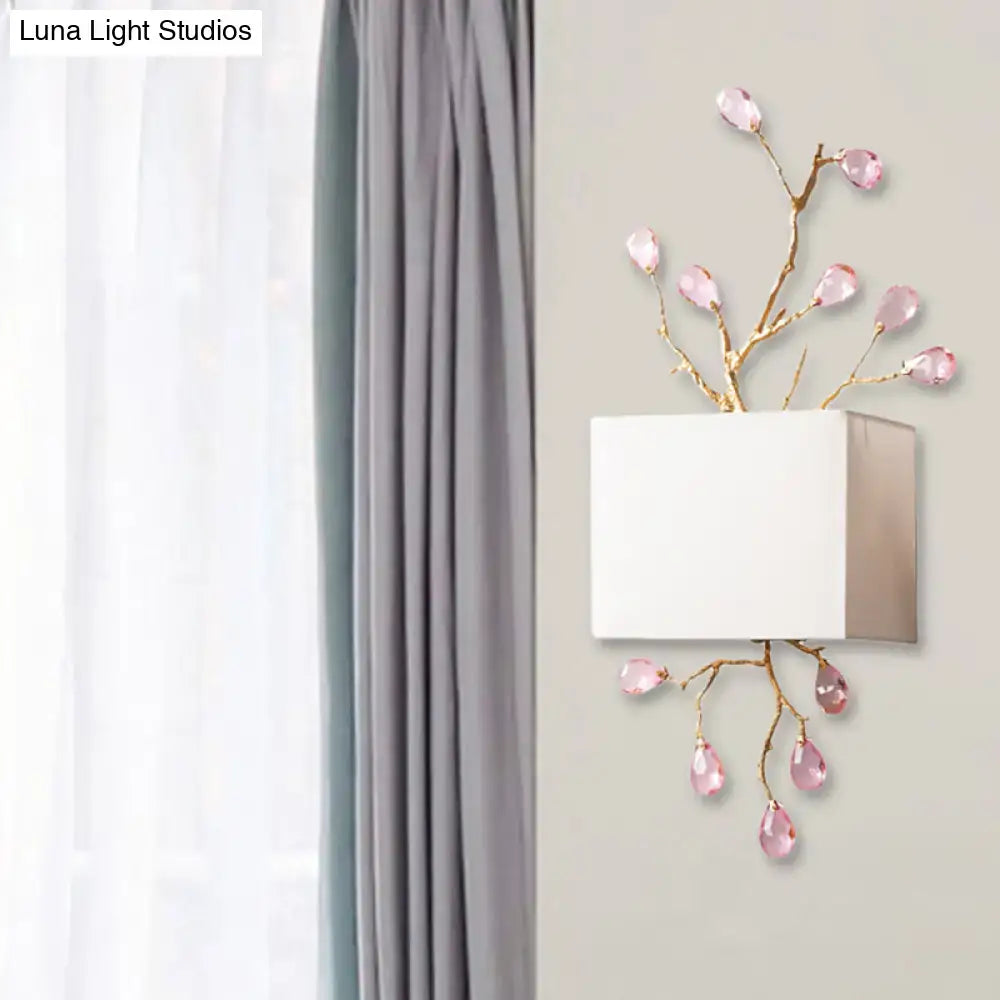 Gold Crystal Wall Sconce Pink Accent Two-Light