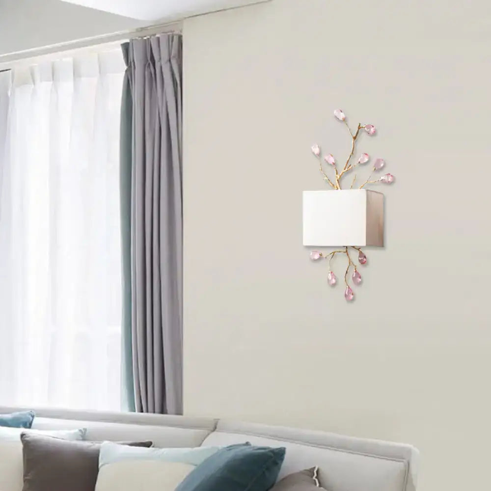Gold Crystal Wall Sconce Pink Accent Two-Light