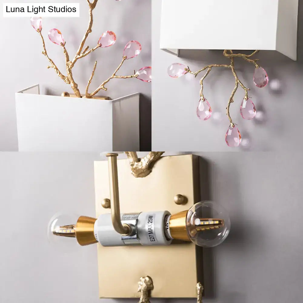 Gold Crystal Wall Sconce Pink Accent Two-Light