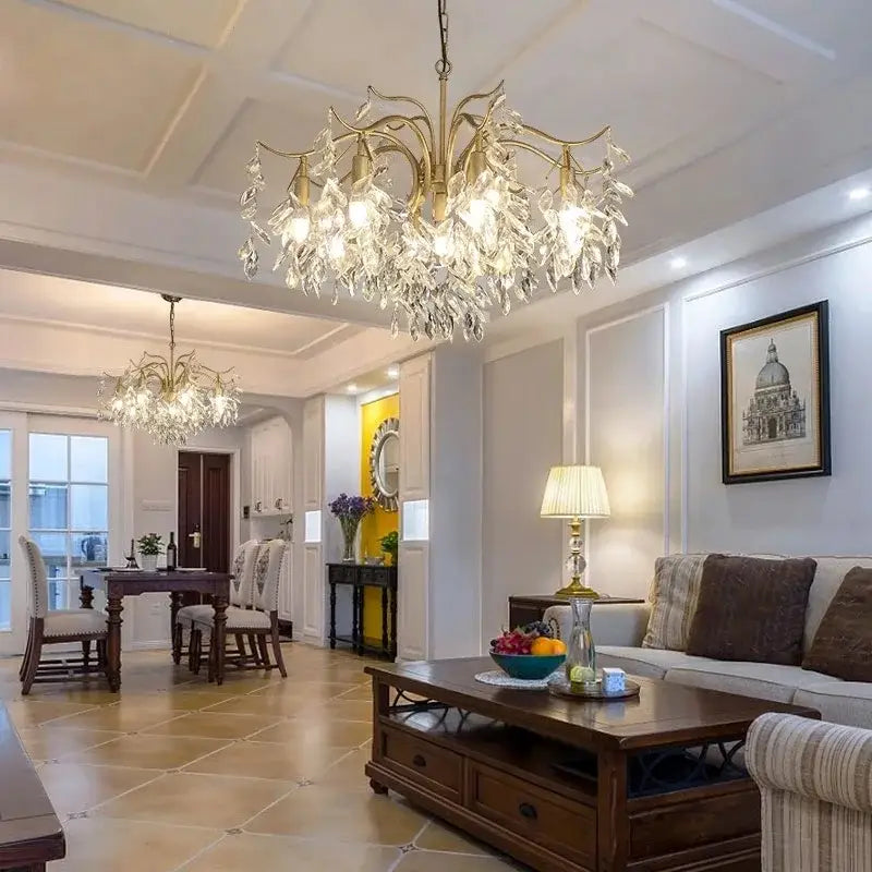 Gold Crystal LED Chandelier Trichromatic Dimming