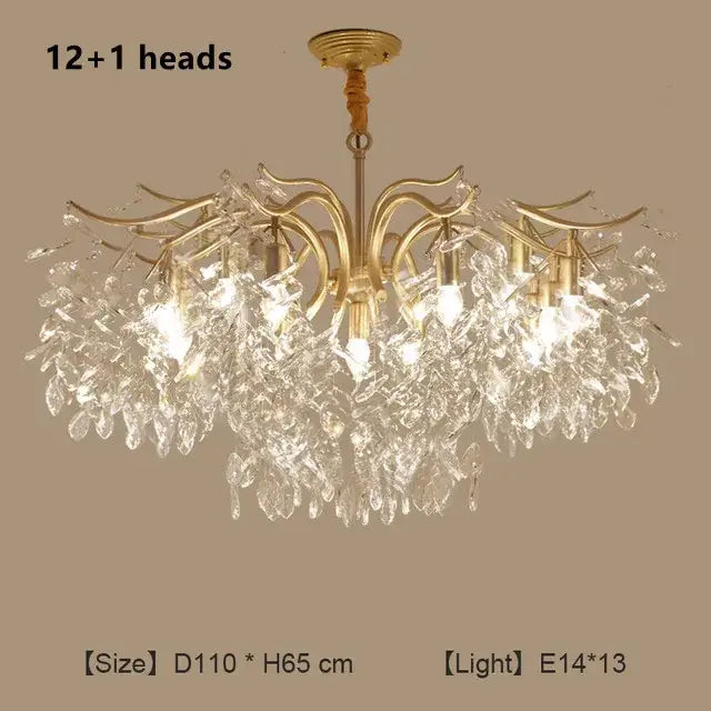 Gold Crystal LED Chandelier Trichromatic Dimming
