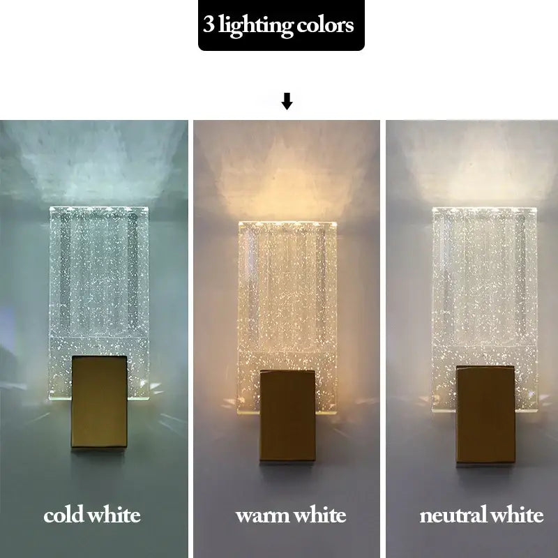 Gold Crystal Wall Sconce with Tricolor Light