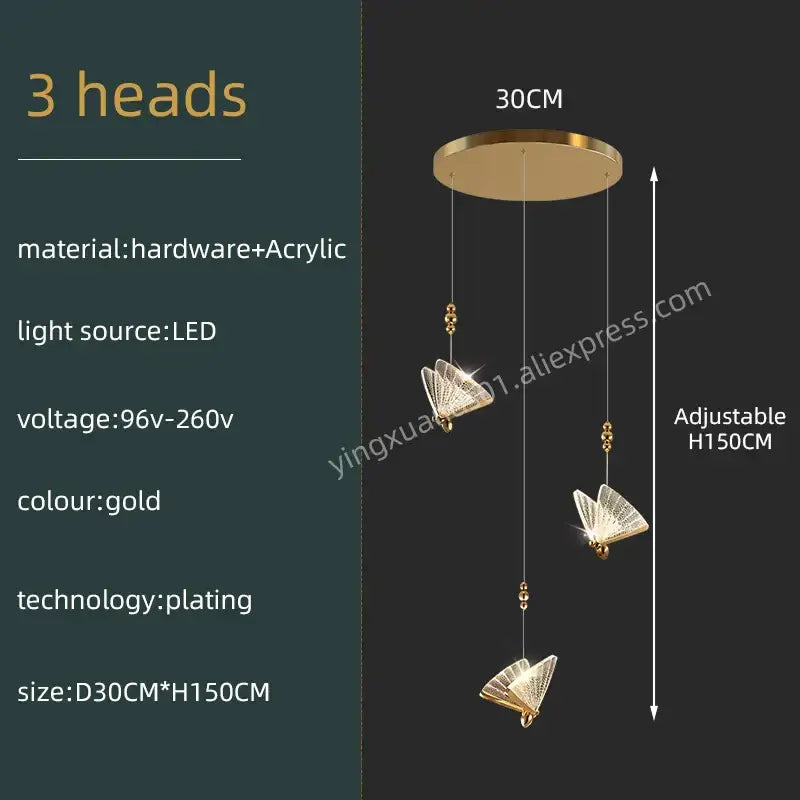 Gold Acrylic Pendant Light Multi-Head Design