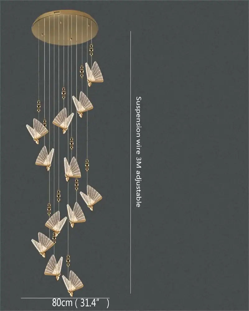 Gold Butterfly LED Chandelier with 12 Lamps