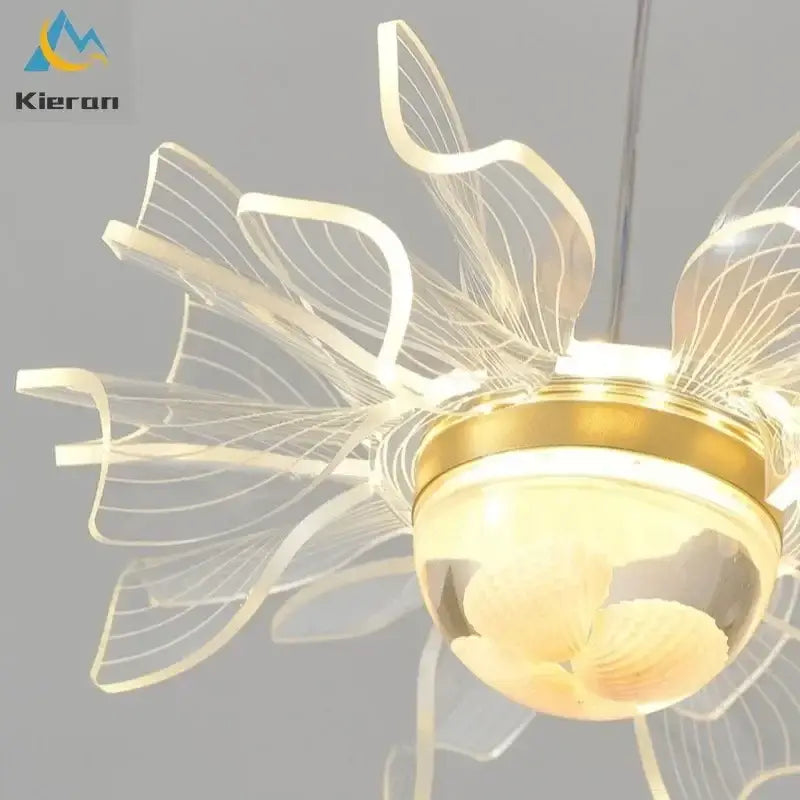 Gold Butterfly Glass Chandelier Tricolor Light
