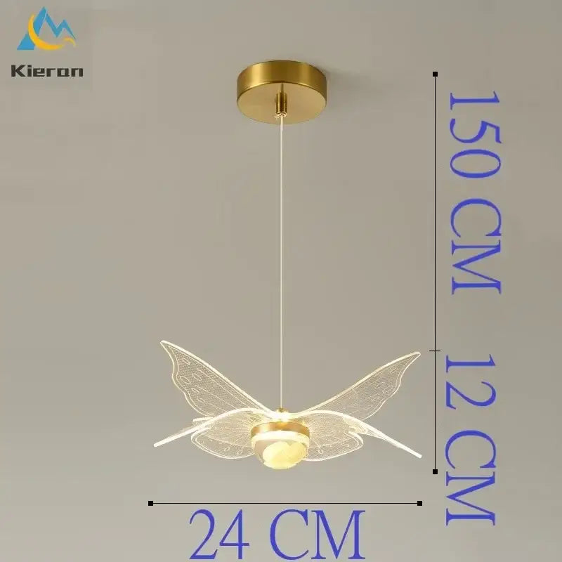 Gold Butterfly Glass Chandelier Tricolor Light