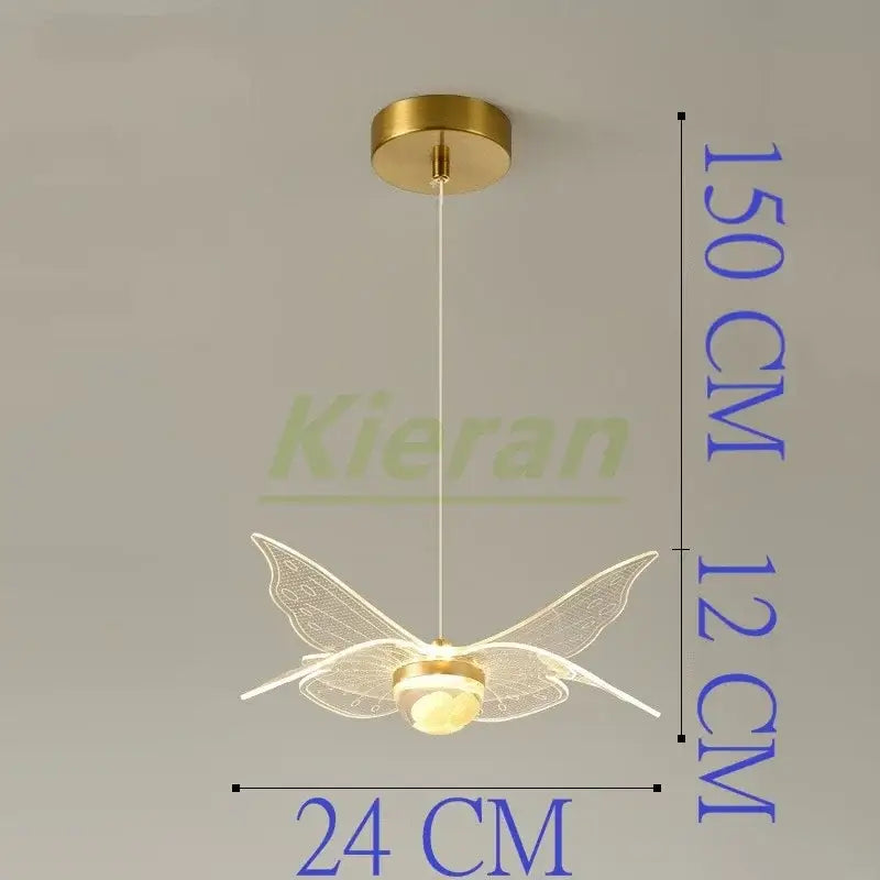 Gold Butterfly Glass Chandelier Tricolor Light