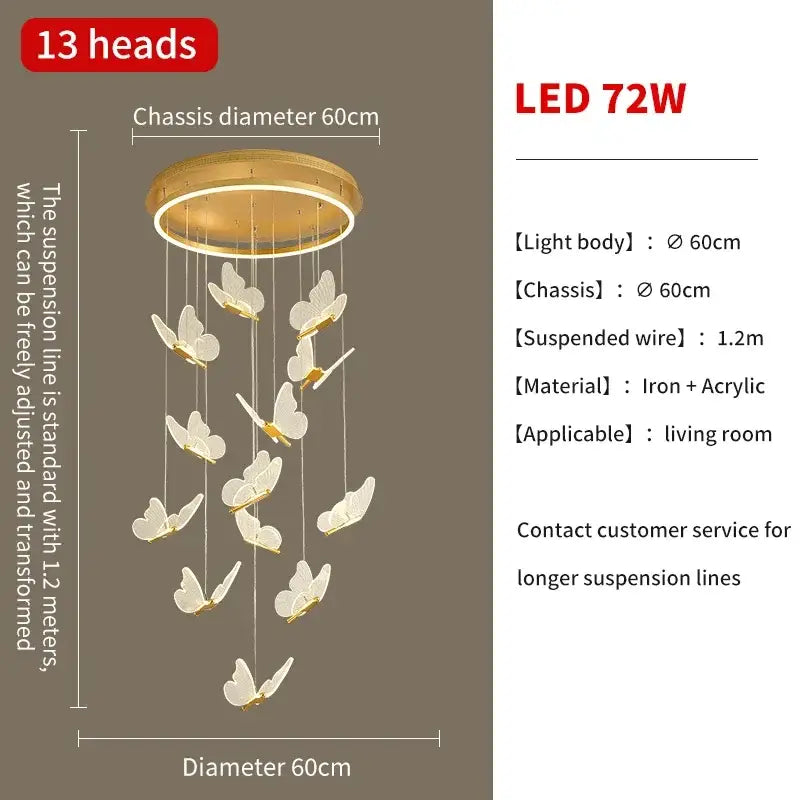 Gold Butterfly Pendant Light 24-Head Spiral
