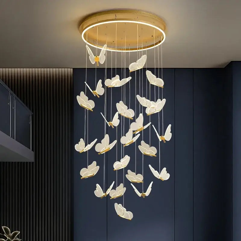 Gold Butterfly Pendant Light 24-Head Spiral