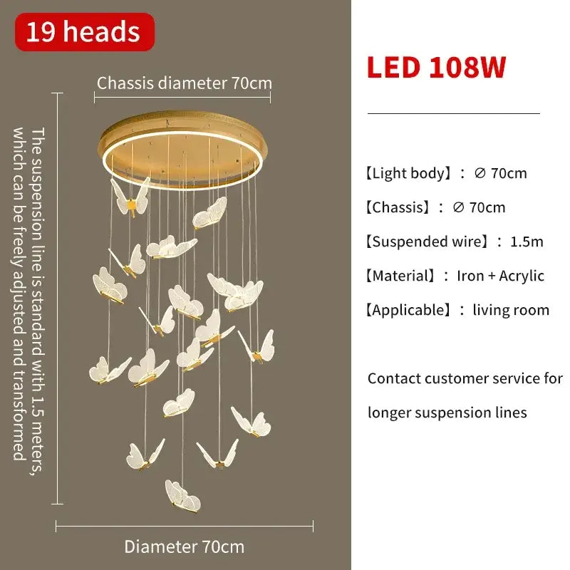 Gold Butterfly Pendant Light 24-Head Spiral
