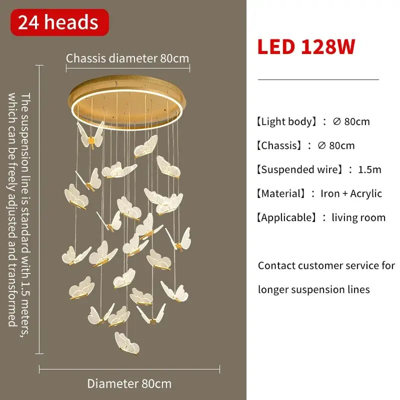 Gold Butterfly Pendant Light 24-Head Spiral