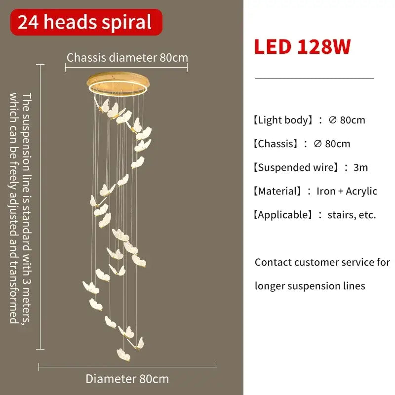 Gold Butterfly Pendant Light 24-Head Spiral