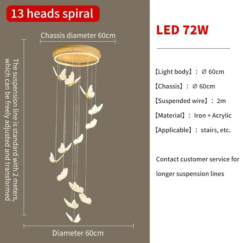 Gold Butterfly Pendant Light 24-Head Spiral