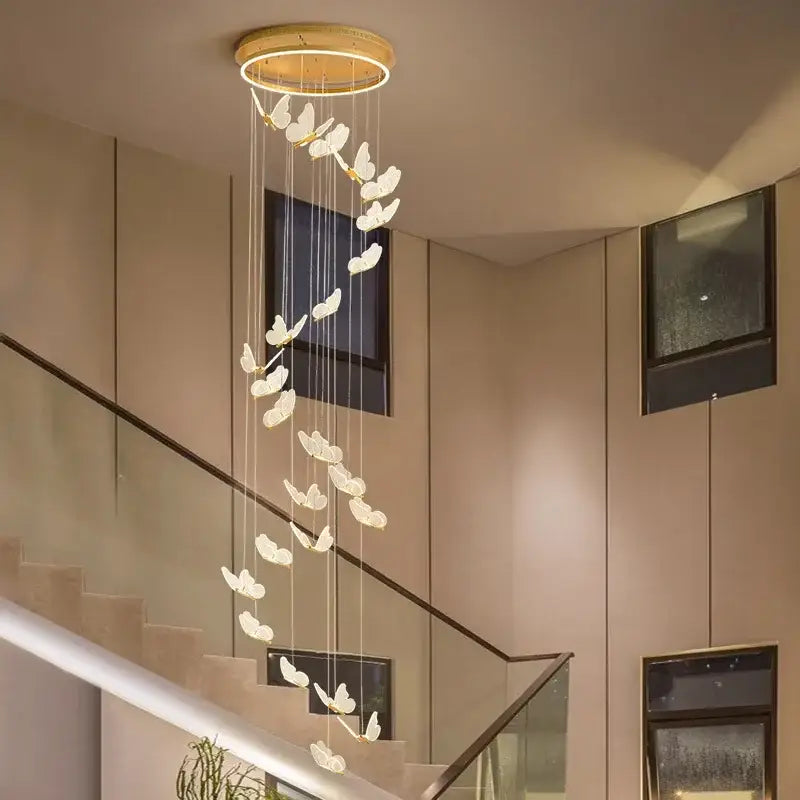 Gold Butterfly Pendant Light 24-Head Spiral