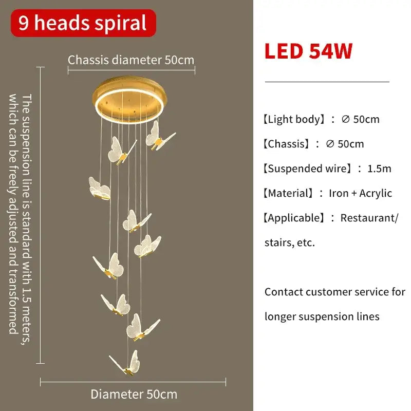 Gold Butterfly Pendant Light 24-Head Spiral