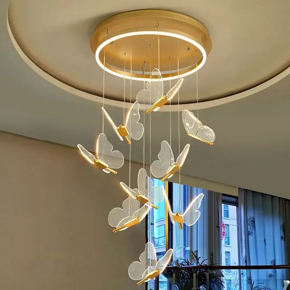 Gold Butterfly Pendant Light 24-Head Spiral