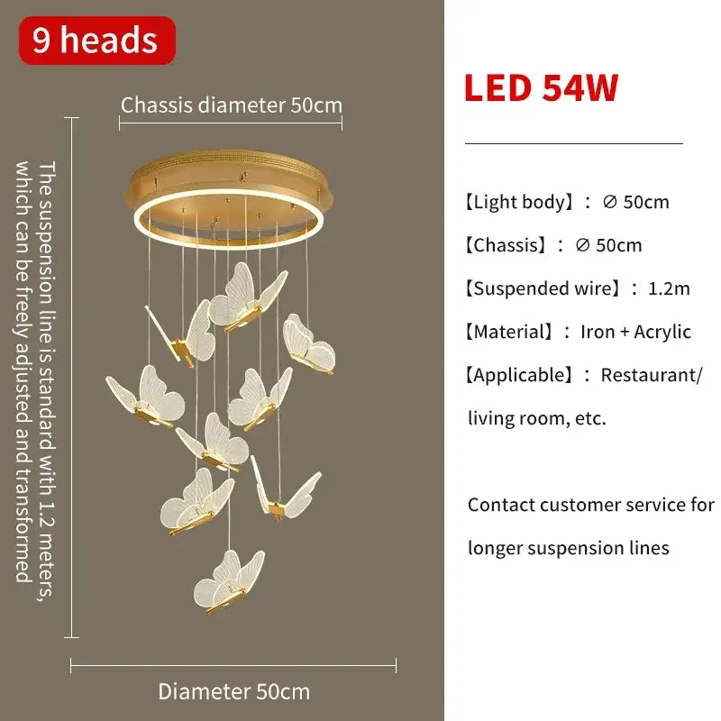 Gold Butterfly Pendant Light 24-Head Spiral