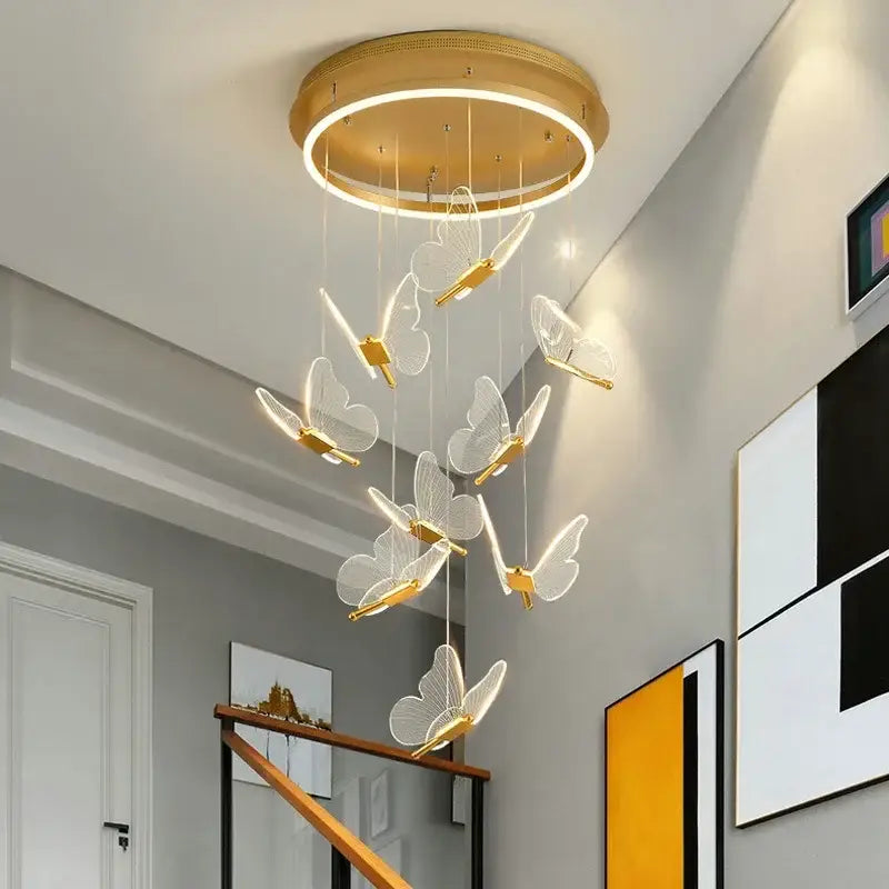 Gold Butterfly Pendant Light 24-Head Spiral
