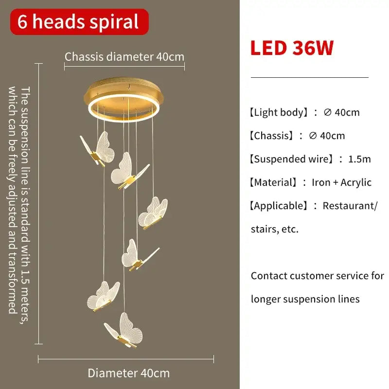 Gold Butterfly Pendant Light 24-Head Spiral