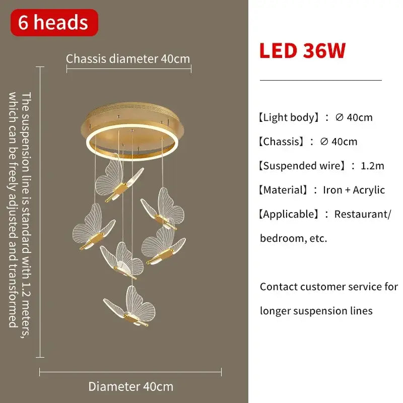 Gold Butterfly Pendant Light 24-Head Spiral