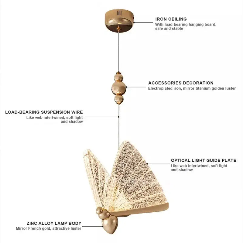 Gold Butterfly Pendant Lamp for Bedroom Ambiance