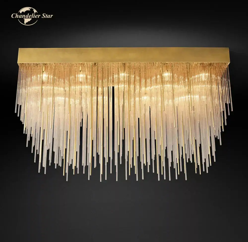 Gold Rectangular LED Chandelier Flush Mount