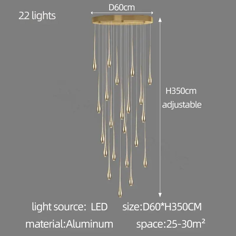 Gold LED Ceiling Chandelier 25-Light 3-Color