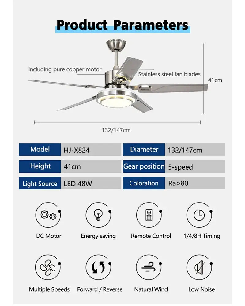 Gold LED Stainless-Blade 58-Inch Ceiling Fan