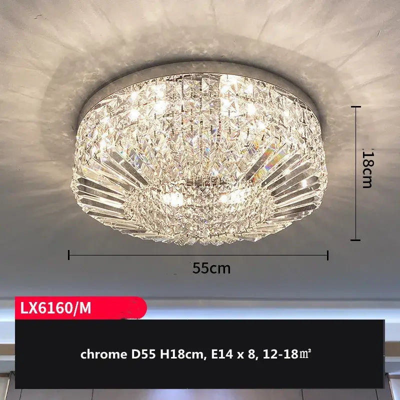 Gold Crystal LED Ceiling Light Polished Steel