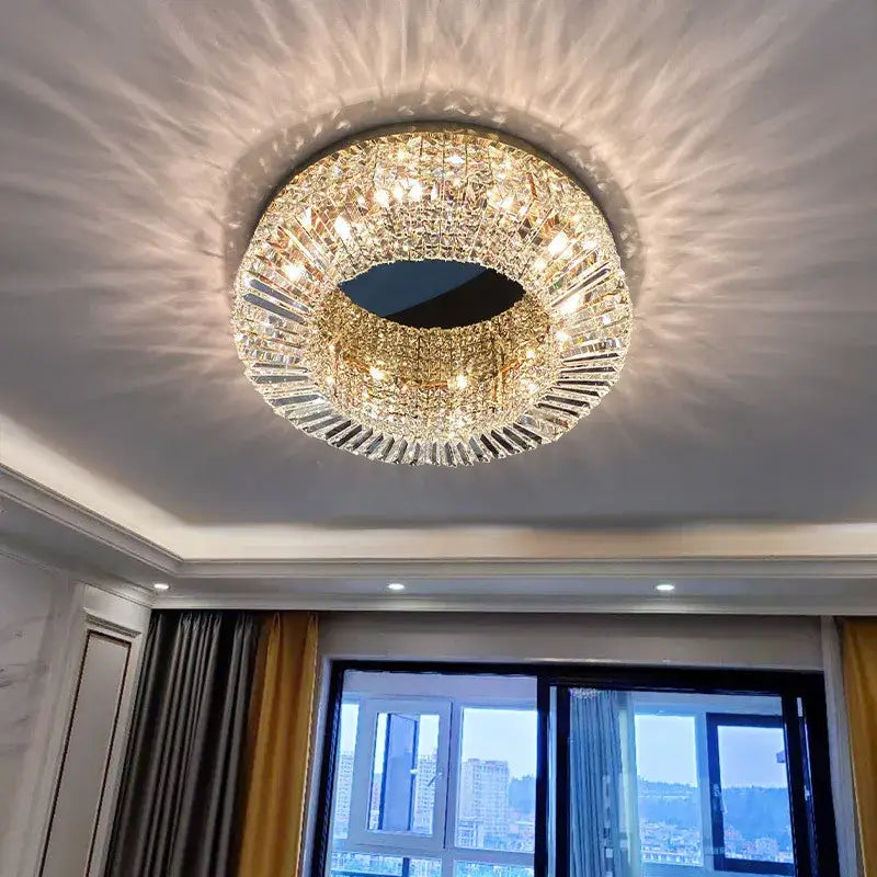Gold Crystal LED Ceiling Light Polished Steel