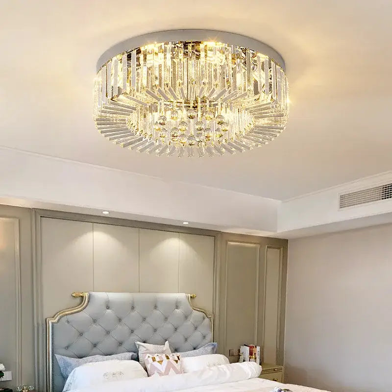 Gold Crystal LED Ceiling Light Polished Steel