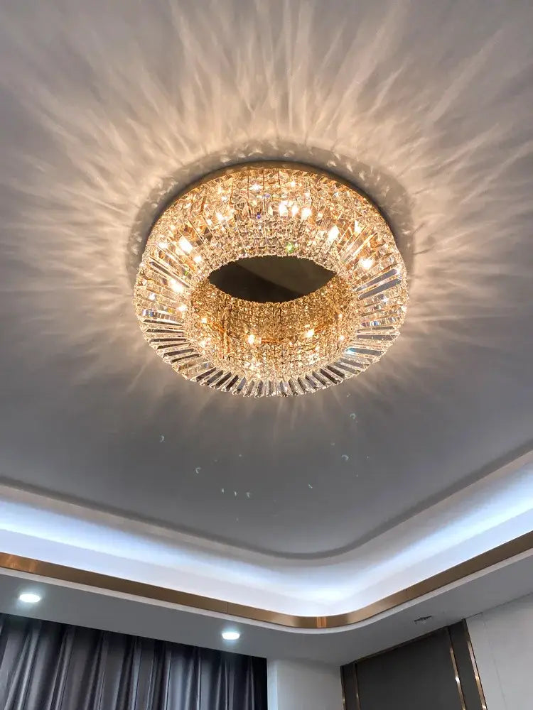Gold Crystal LED Ceiling Light Polished Steel