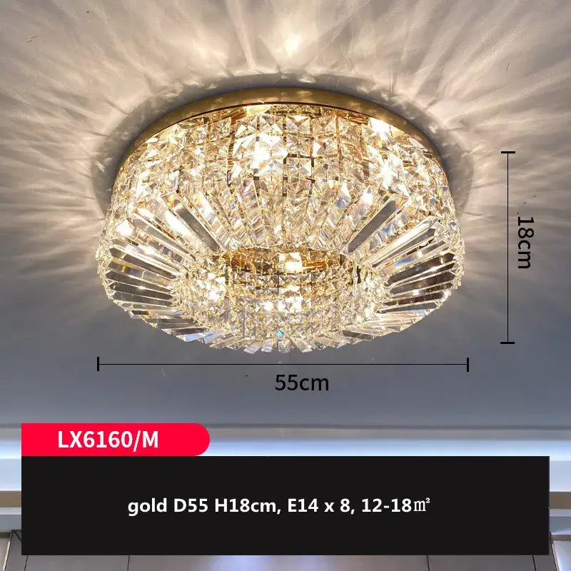 Gold Crystal LED Ceiling Light Polished Steel